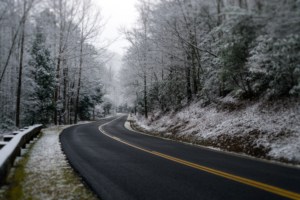 snowy road in the Smoky Mountains 